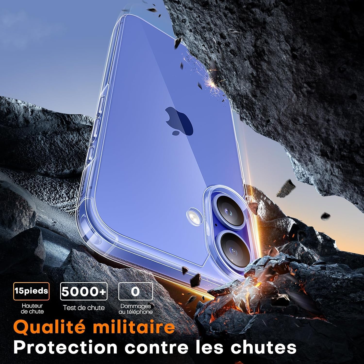 Coque Pour Iphone 16 Avec Protection D'Écran En Verre Trempé, Protection Militaire,Coque Bumper Transparente Antichoc - Transparent