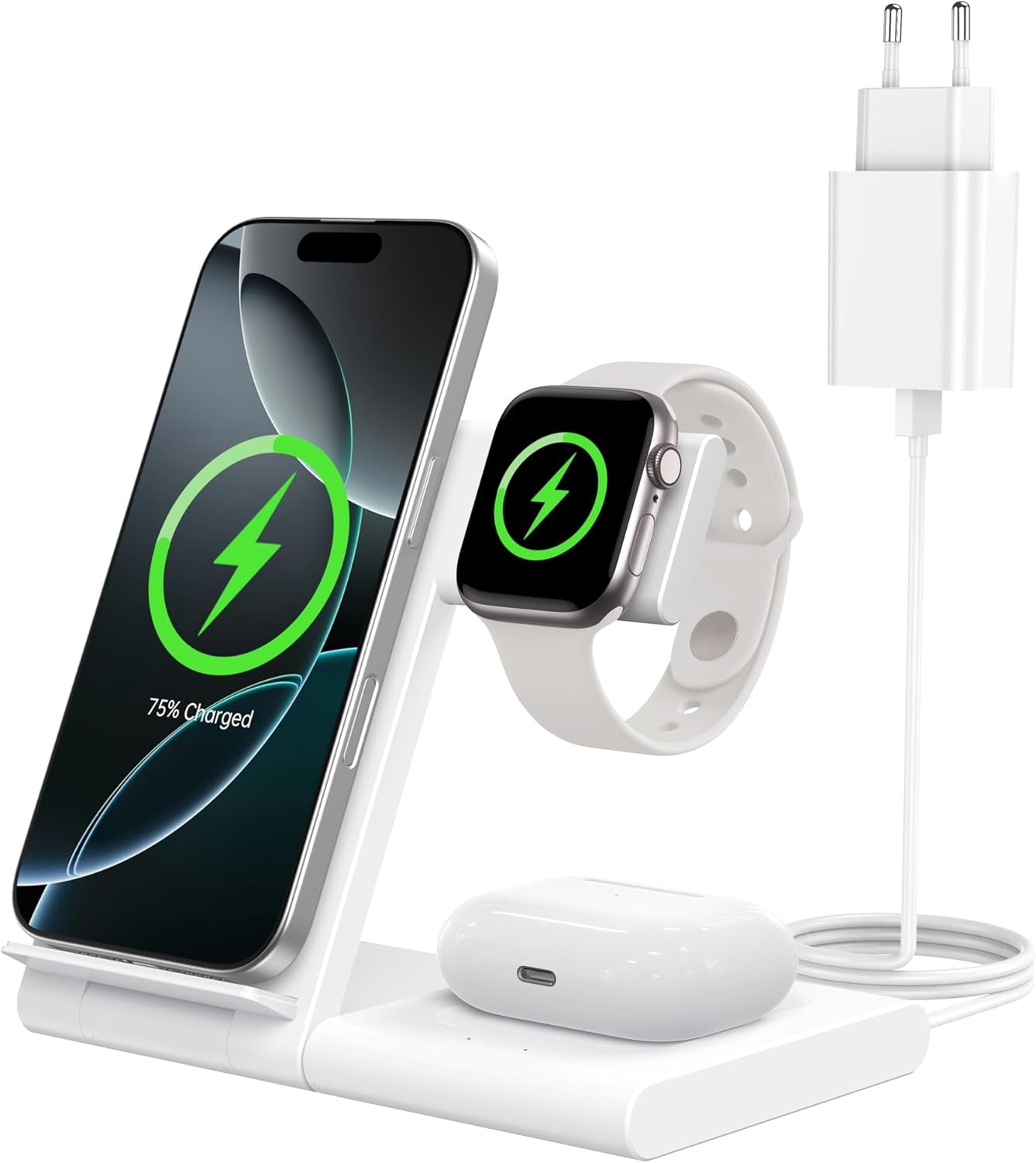 Station De Charge Sans Fil 3 En 1 Pour Iphone 16/15/14/13/12/11 Pro/Max/Plus, Chargeur Rapide À Induction Pour Apple Watch Ultra/10/9/8/7/6/Se/5/4, Support De Charge Pour Airpods 2/3/4/Pro/Pro 2