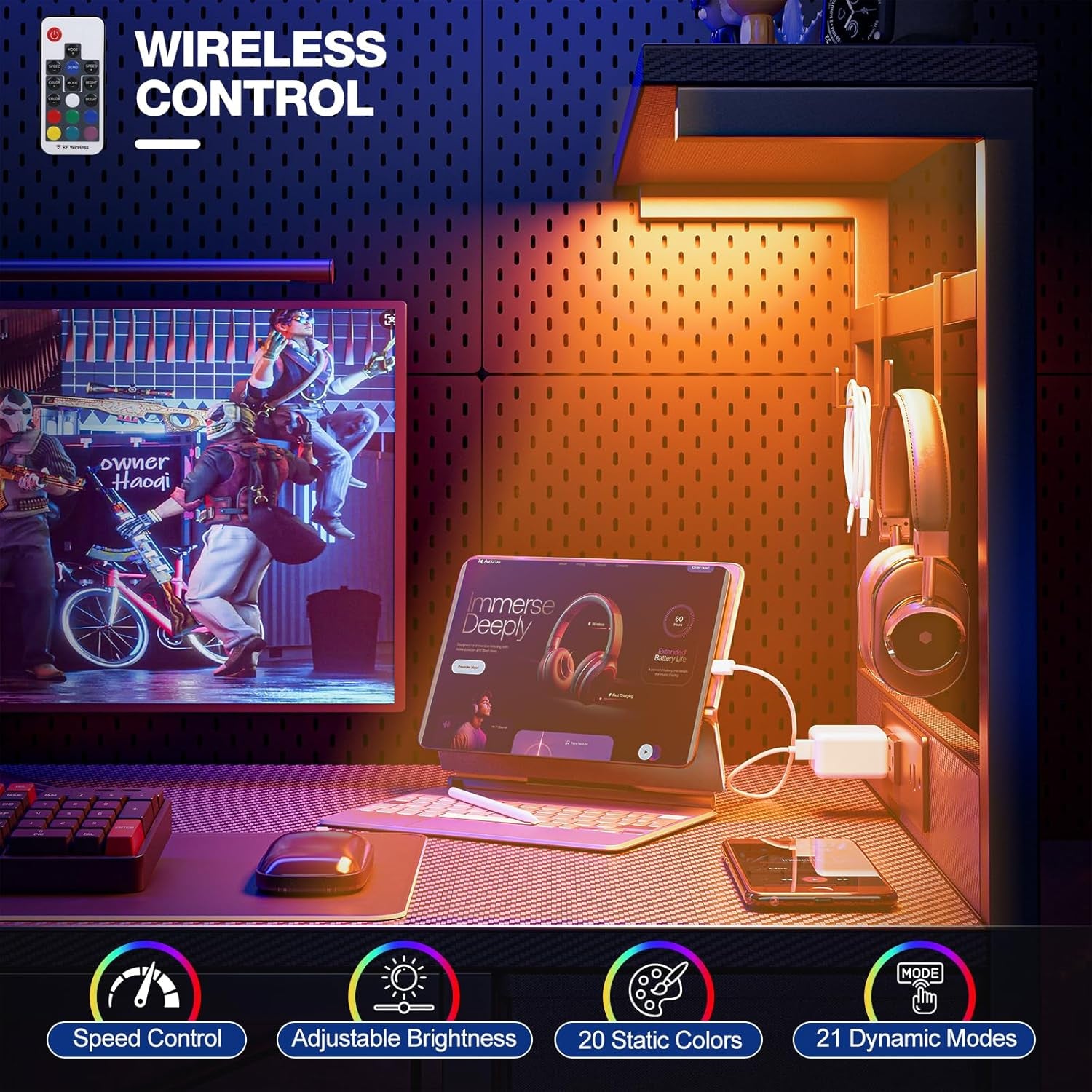 Grandder Bureau Gaming LED, 100Cm Bureau D'Ordinateur Avec Étagères Réversibles, Tiroir De Stockage, Prise Murale Intégrée, Design Moderne Pour Maison Et Bureau Noir