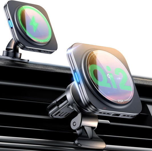 Qi2 15W Chargeur De Voiture Magsafe, Chargeur Magnétique De Voiture Certifié Qi2, Pour Grille D'Aération/Tableau De Bord, Support Pour Iphone 16/15/14/13/12, Galaxy S25 Série, Charge Rapide, Noir
