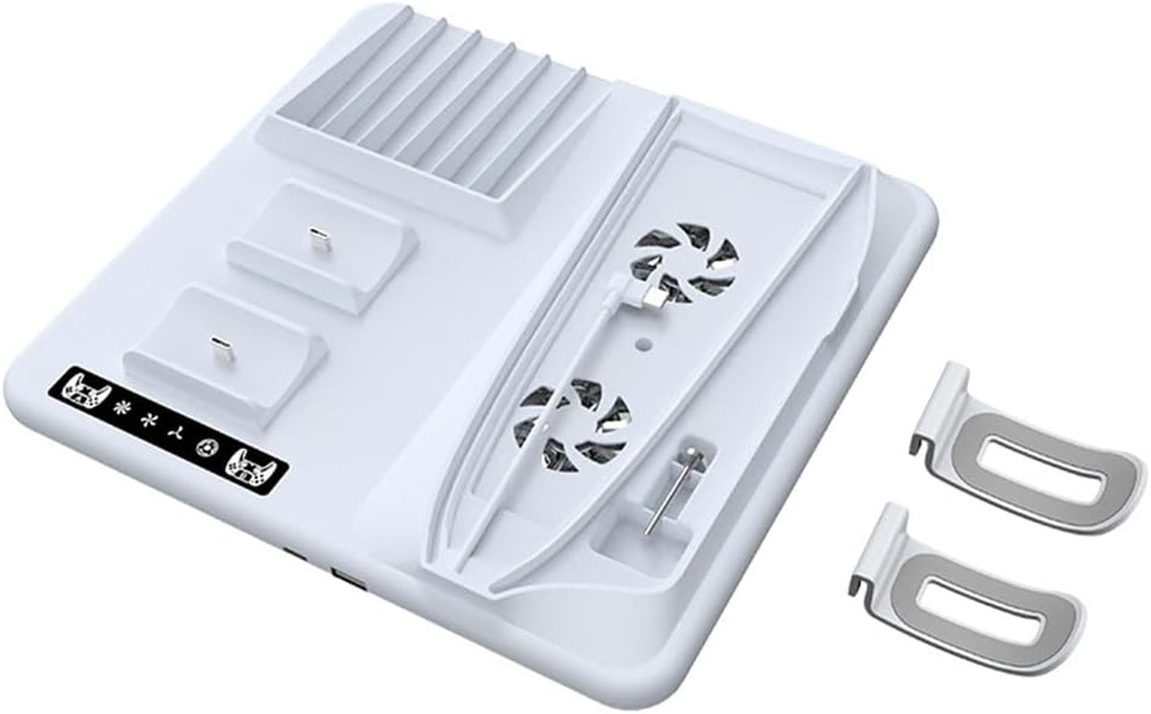 Station De Refroidissement Pour PS5 Slim Console, Avec Double Station De Charge Pour Manettes PS5 Avec 6 Emplacements Pour Disques De Jeu, 2 Crochet