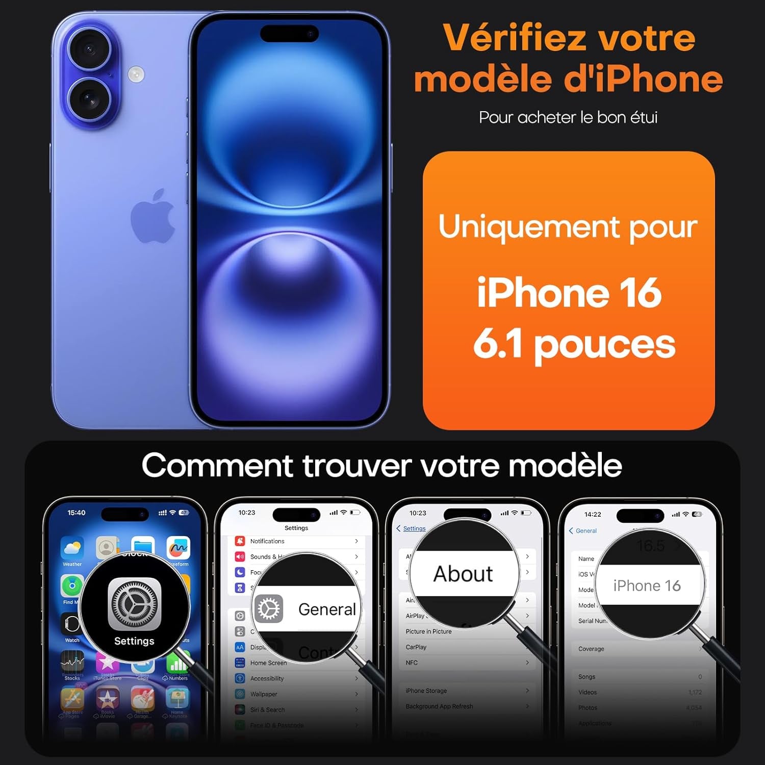 Coque Pour Iphone 16 Avec Protection D'Écran En Verre Trempé, Protection Militaire,Coque Bumper Transparente Antichoc - Transparent