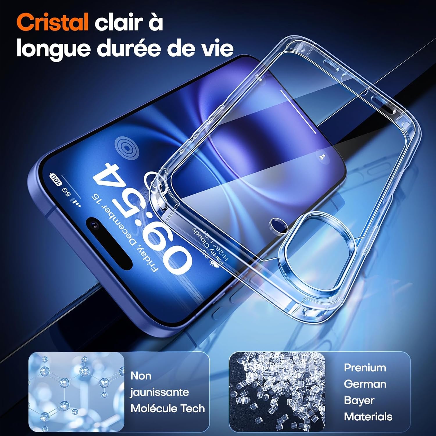 Coque Pour Iphone 16 Avec Protection D'Écran En Verre Trempé, Protection Militaire,Coque Bumper Transparente Antichoc - Transparent