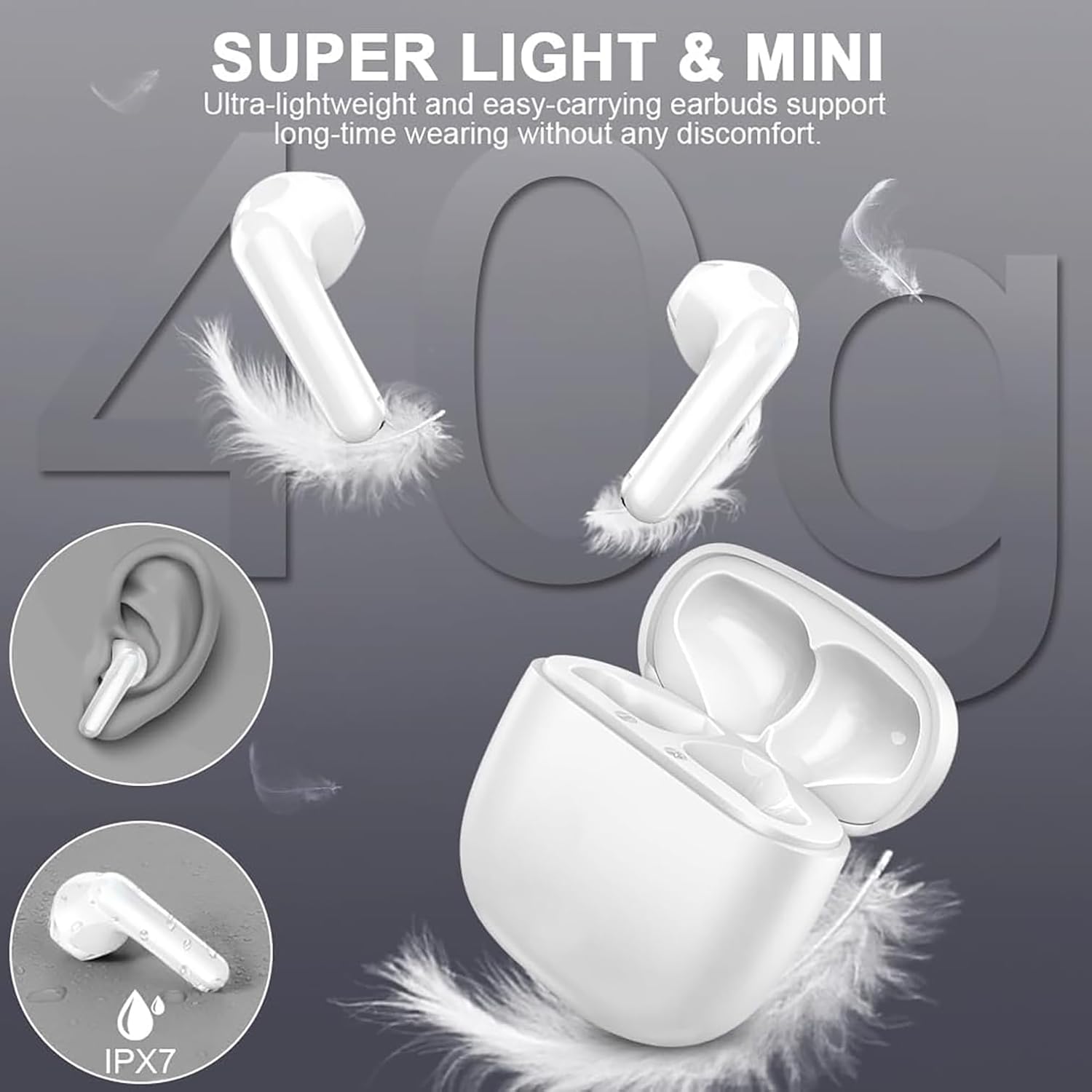 Ecouteurs Bluetooth Sans Fil, Oreillette Bluetooth 5.3 Ecouteurs Avec 4 ENC Réduction Mic, 50H Récréation Hi-Fi Son Stéréo Écouteurs, IP7 Etanche Contrôle Tactile Casque Pour Iphone Android Galaxy