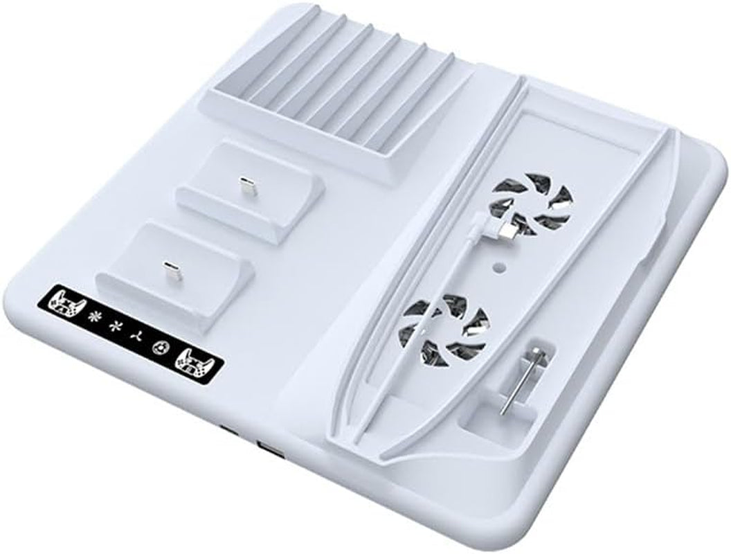 Station De Refroidissement Pour PS5 Slim Console, Avec Double Station De Charge Pour Manettes PS5 Avec 6 Emplacements Pour Disques De Jeu, 2 Crochet