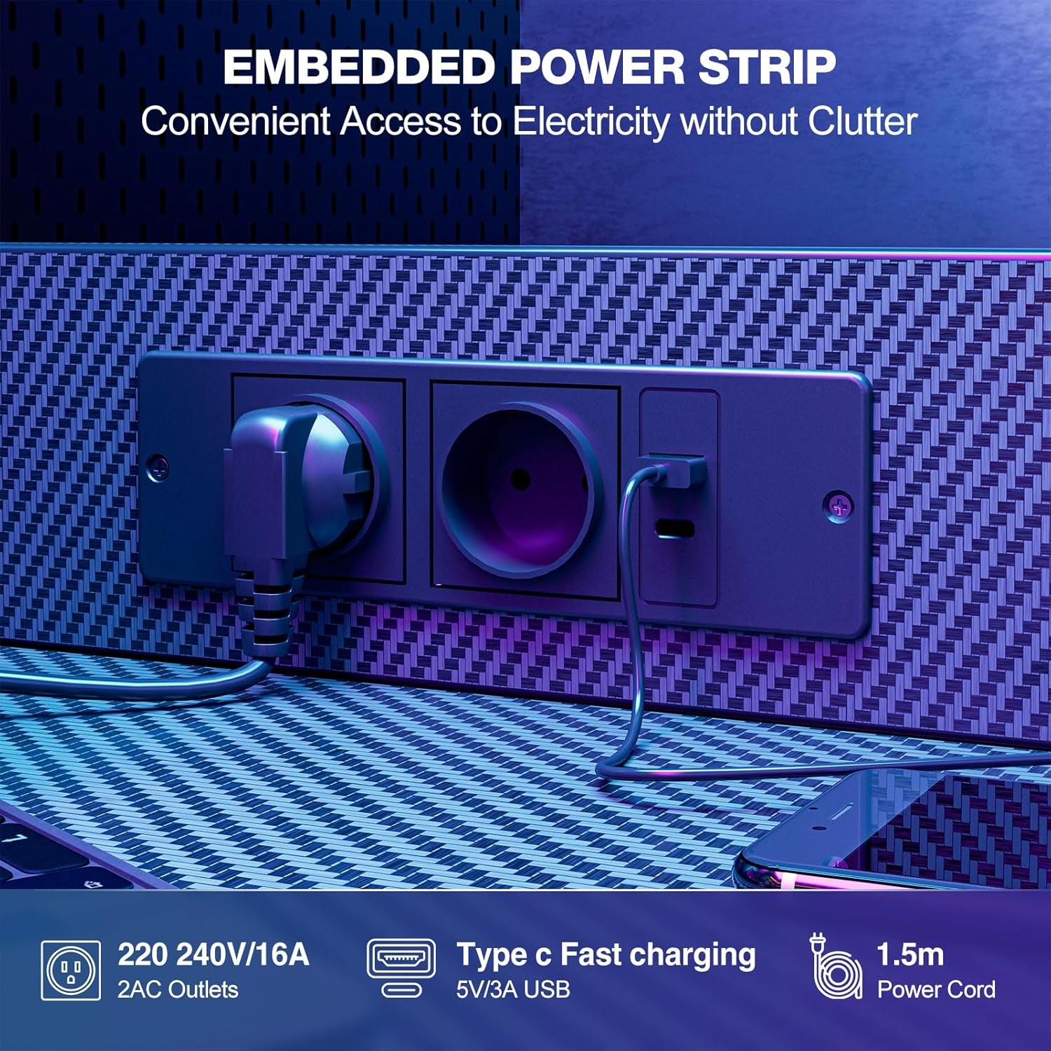 Grandder Bureau Gaming LED, 100Cm Bureau D'Ordinateur Avec Étagères Réversibles, Tiroir De Stockage, Prise Murale Intégrée, Design Moderne Pour Maison Et Bureau Noir