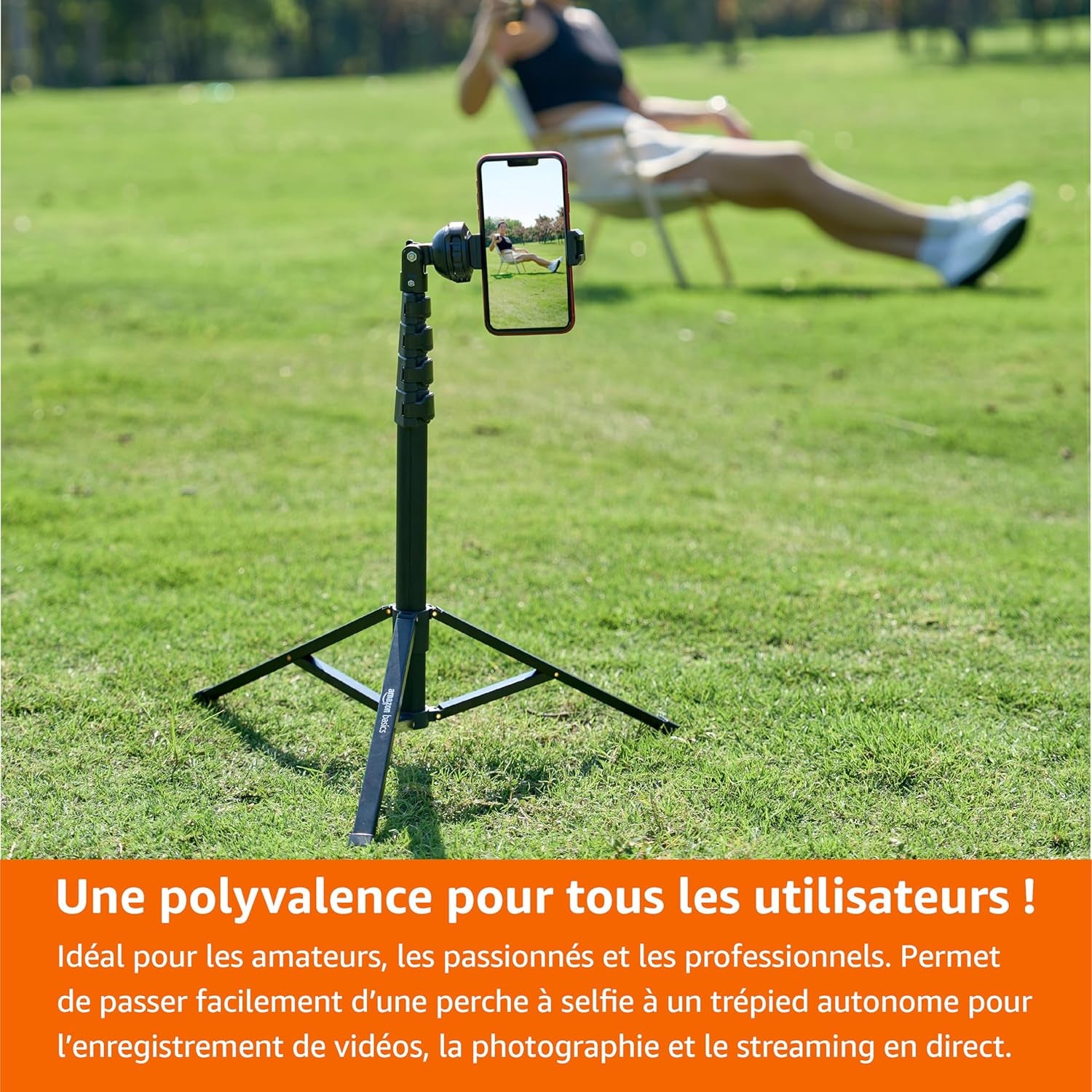 Trépied Pour Iphones Extensible Jusqu’À 162 Cm Avec Fonctions Perche À Selfie Et Trépied, Noir