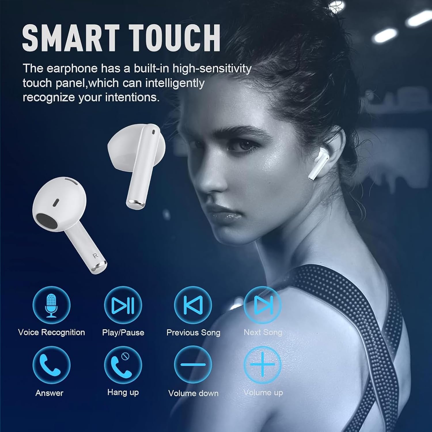 Ecouteurs Bluetooth Sans Fil, Oreillette Bluetooth 5.3 Ecouteurs Avec 4 ENC Réduction Mic, 50H Récréation Hi-Fi Son Stéréo Écouteurs, IP7 Etanche Contrôle Tactile Casque Pour Iphone Android Galaxy