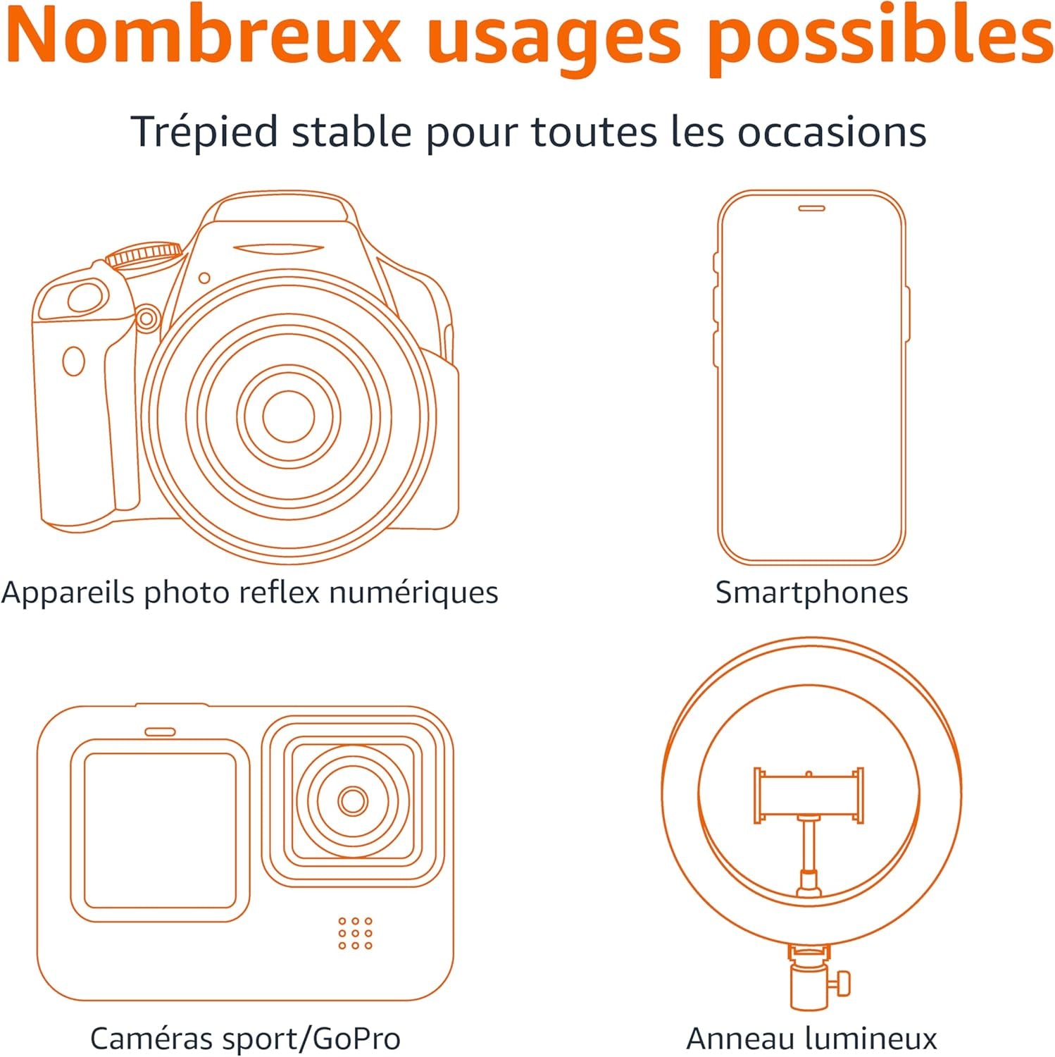 Trépied Pour Iphones Extensible Jusqu’À 162 Cm Avec Fonctions Perche À Selfie Et Trépied, Noir