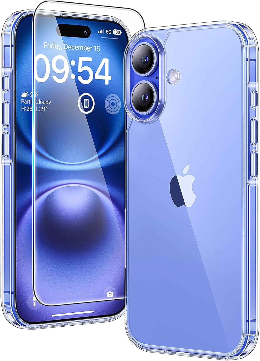 Coque Pour Iphone 16 Avec Protection D'Écran En Verre Trempé, Protection Militaire,Coque Bumper Transparente Antichoc - Transparent