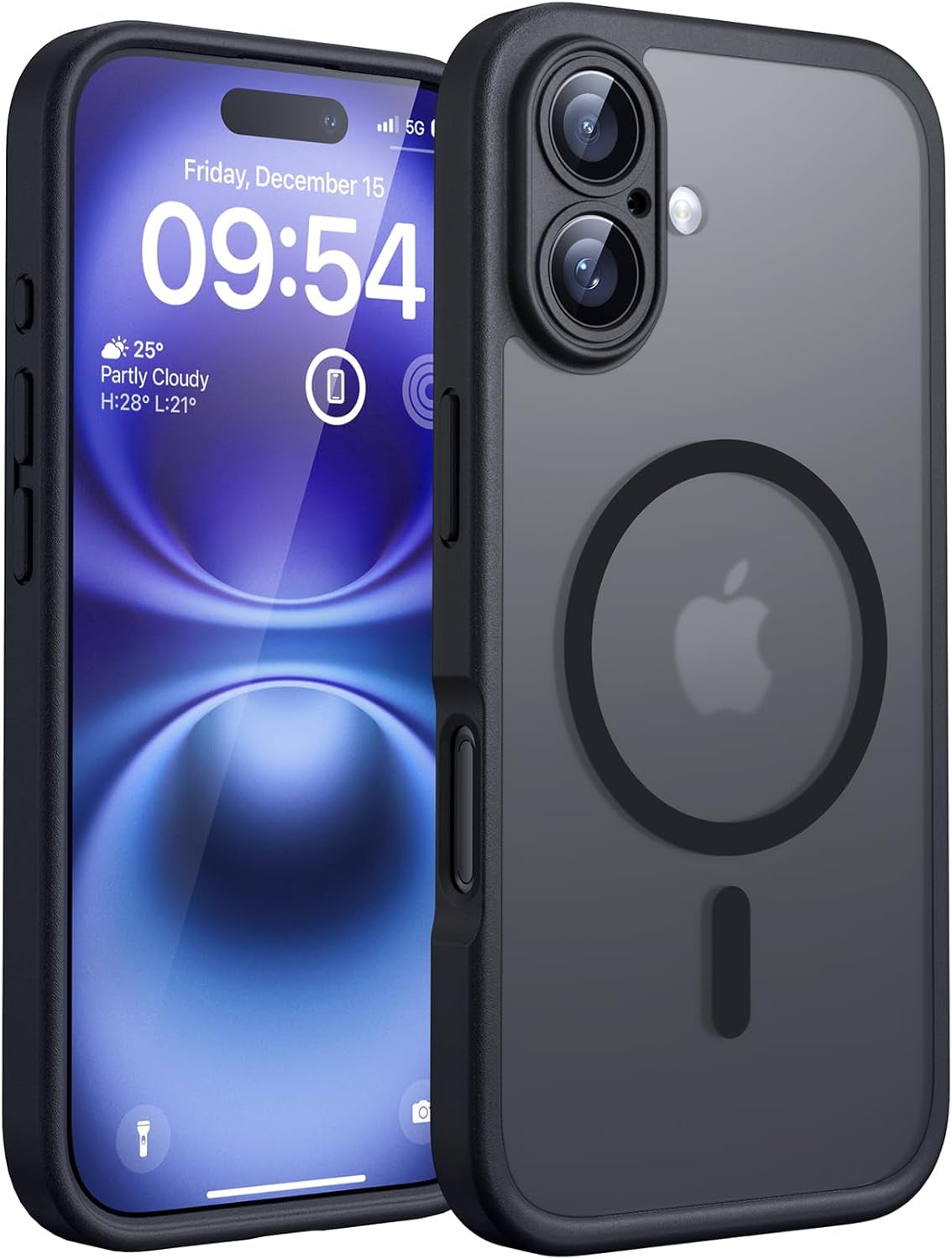 Coque Magnétique Pour Iphone 16 6,1 Pouces, Compatible Avec Magsafe, Protection De L'Objectif Améliorée, Coque Mat Translucide Fine Antichoc, Noir