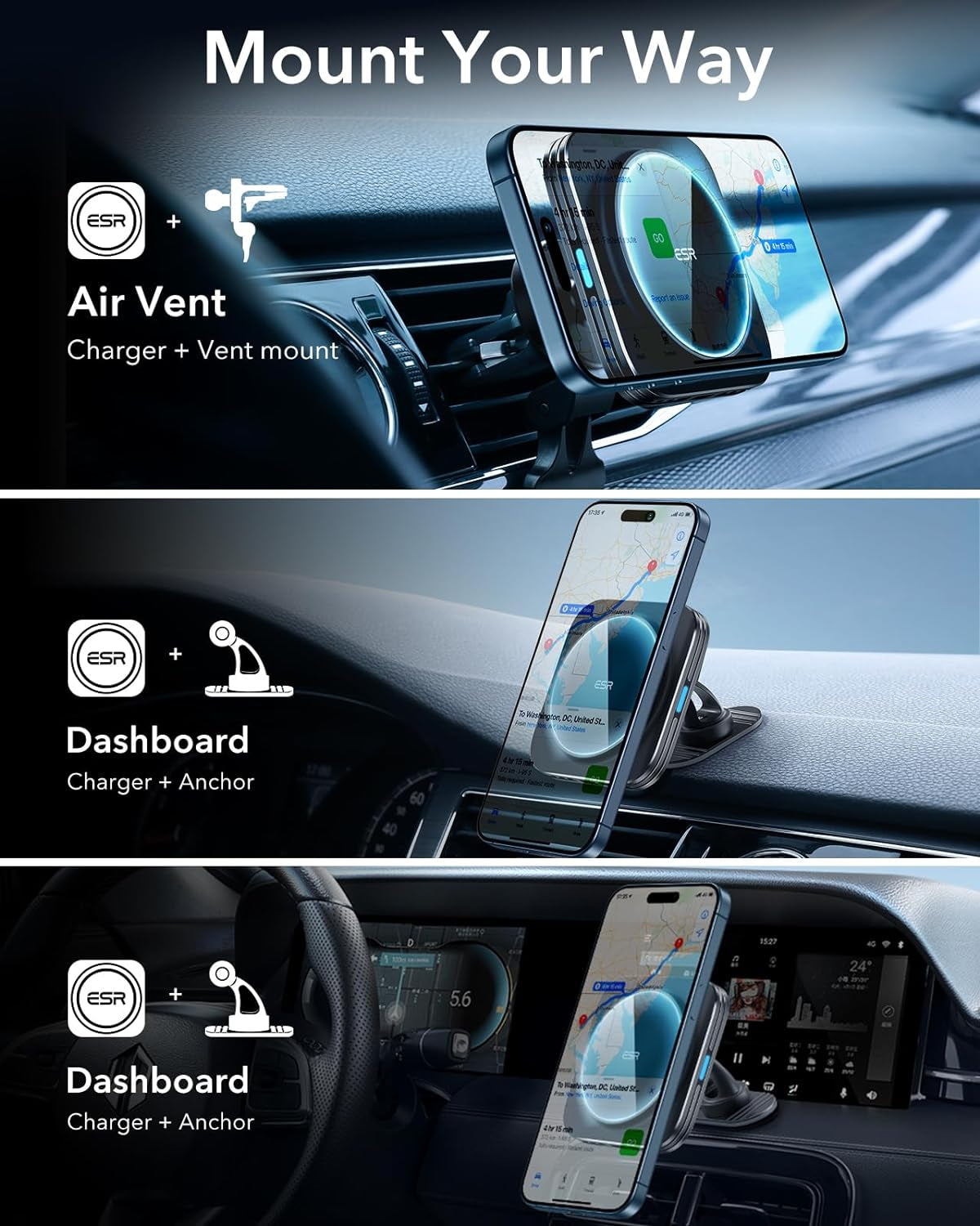 Qi2 15W Chargeur De Voiture Magsafe, Chargeur Magnétique De Voiture Certifié Qi2, Pour Grille D'Aération/Tableau De Bord, Support Pour Iphone 16/15/14/13/12, Galaxy S25 Série, Charge Rapide, Noir