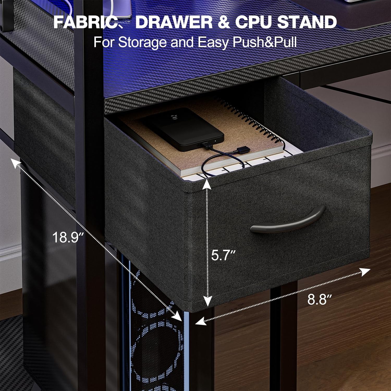 Grandder Bureau Gaming LED, 100Cm Bureau D'Ordinateur Avec Étagères Réversibles, Tiroir De Stockage, Prise Murale Intégrée, Design Moderne Pour Maison Et Bureau Noir