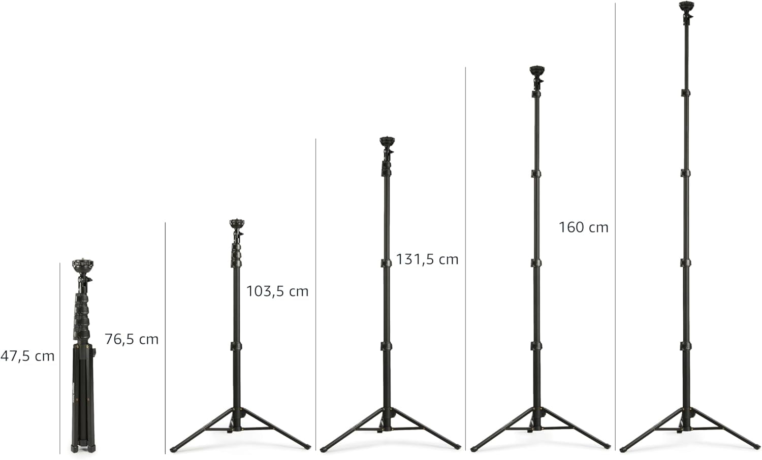 Trépied Pour Iphones Extensible Jusqu’À 162 Cm Avec Fonctions Perche À Selfie Et Trépied, Noir