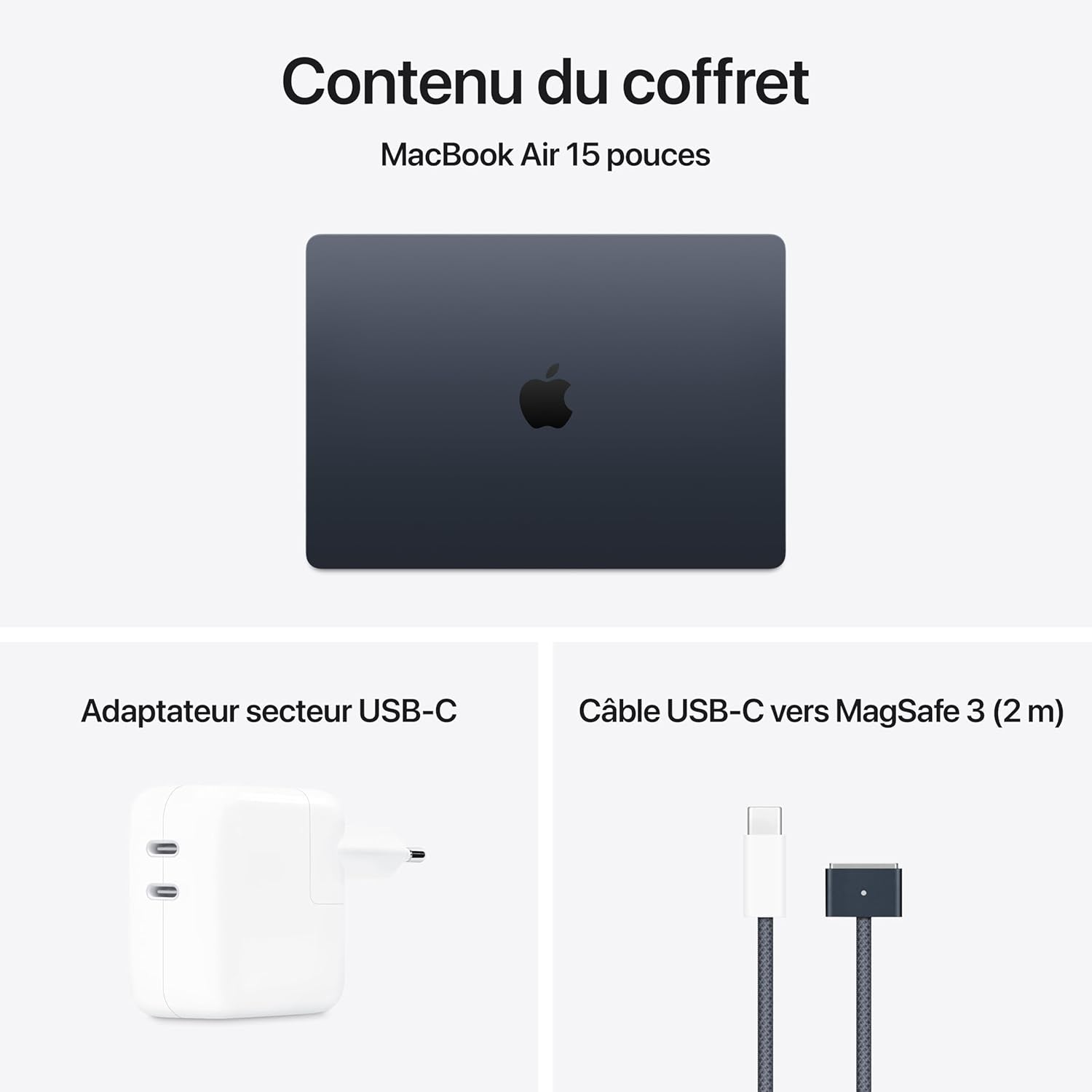 Macbook Air 15 Pouces Ordinateur Portable Avec Puce M4 : Conçu Pour  Intelligence, Écran Liquid Retina De 15,3 Pouces, Mémoire Unifiée De 16 Go, Stockage SSD De 256 Go, Touch ID ; Minuit