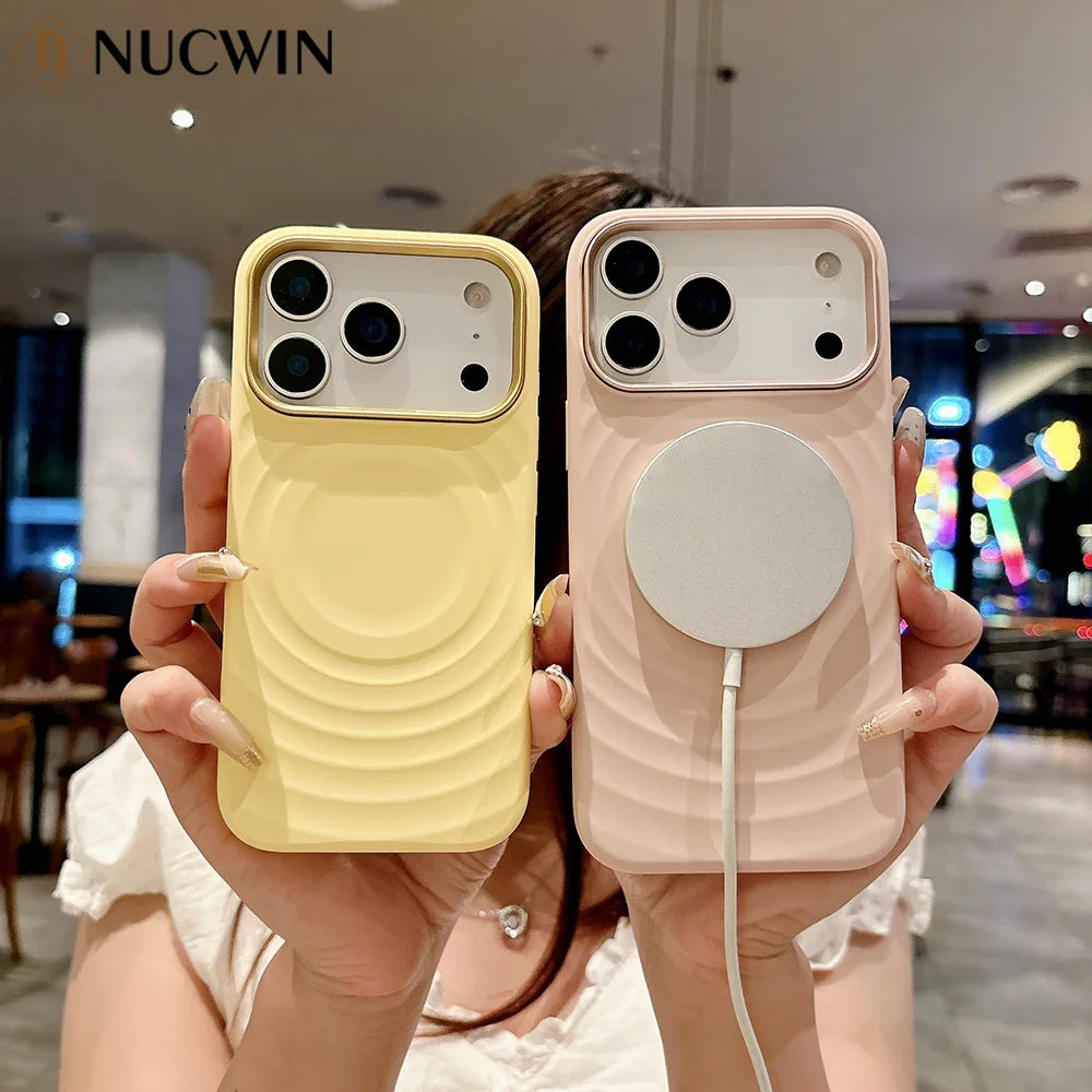 Pour Magsafe Coque en Silicone Liquide pour iPhone 17 Pro Max 15 16 Pro Max 17 Air Ripple Water Microfibre Doublure Magnétique