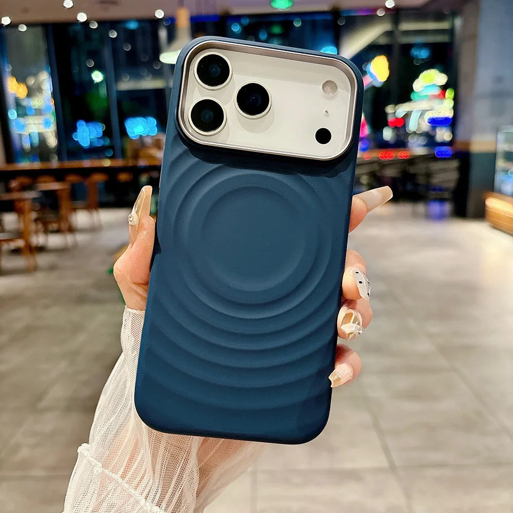 Pour Magsafe Coque en Silicone Liquide pour iPhone 17 Pro Max 15 16 Pro Max 17 Air Ripple Water Microfibre Doublure Magnétique