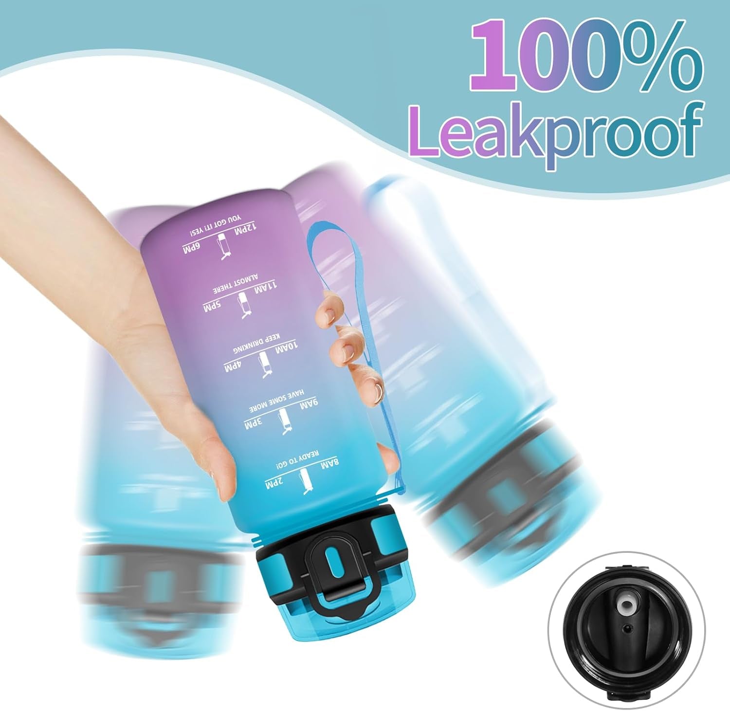 Gourde, 0.5L Sans BPA, Gourde Avec Paille Adulte, Convient Aux Boissons Gazeuses, Bouteille Reutilisable, Motivation Étanche, Bouteille D'Eau Pour École, Salle De Sport, Camping - Bleu&Violet