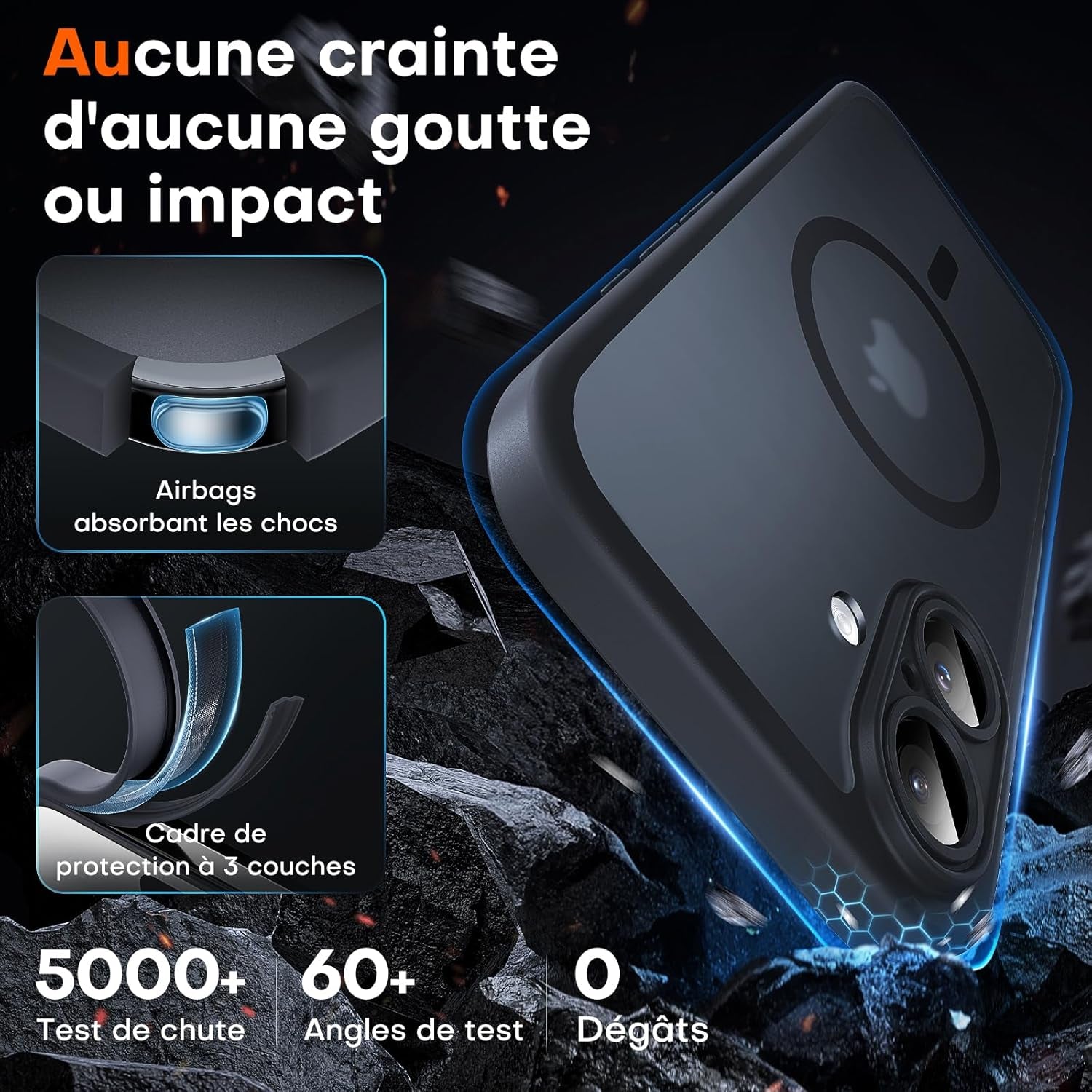 Coque Magnétique Pour Iphone 16 6,1 Pouces, Compatible Avec Magsafe, Protection De L'Objectif Améliorée, Coque Mat Translucide Fine Antichoc, Noir