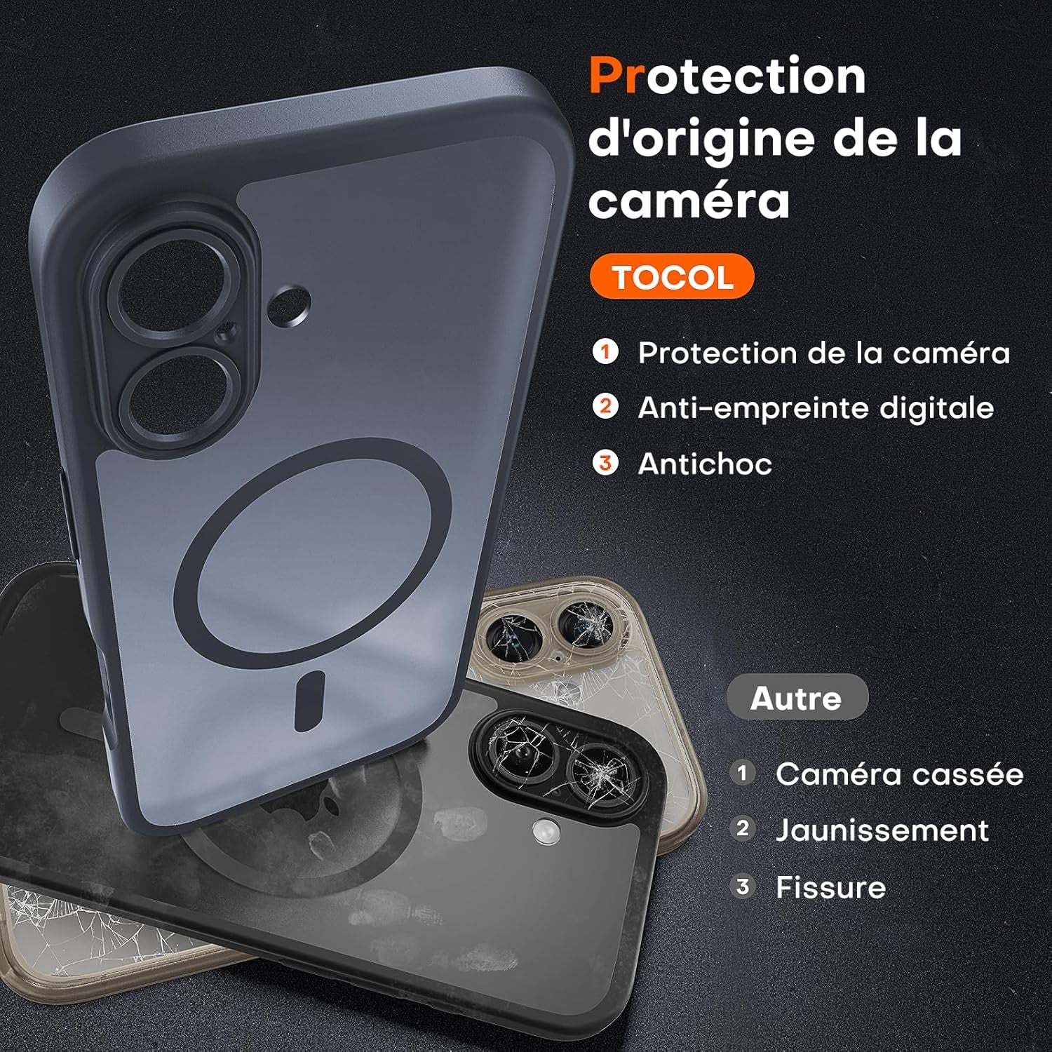 Coque Magnétique Pour Iphone 16 6,1 Pouces, Compatible Avec Magsafe, Protection De L'Objectif Améliorée, Coque Mat Translucide Fine Antichoc, Noir