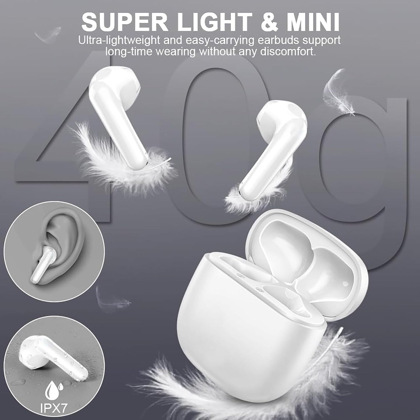 Ecouteurs Bluetooth Sans Fil, Oreillette Bluetooth 5.3 Ecouteurs Avec 4 ENC Réduction Mic, 50H Récréation Hi-Fi Son Stéréo Écouteurs, IP7 Etanche Contrôle Tactile Casque Pour Iphone Android Galaxy