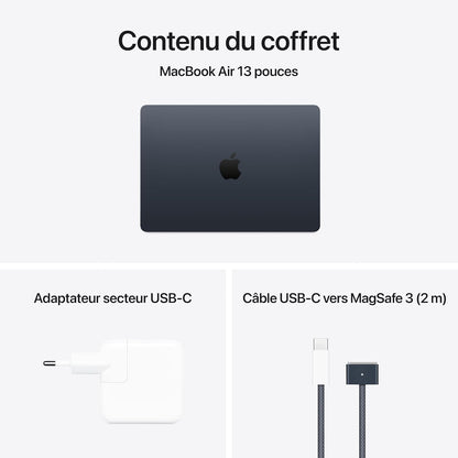 Macbook Air 13 Pouces Ordinateur Portable Avec Puce M4 : Conçu Pour  Intelligence, Écran Liquid Retina De 13,6 Pouces, Mémoire Unifiée De 16 Go, Stockage SSD De 256 Go, Touch ID ; Minuit