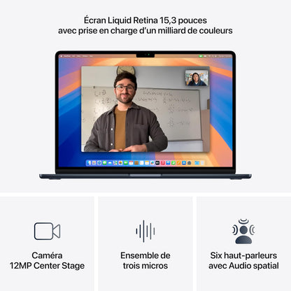 Macbook Air 15 Pouces Ordinateur Portable Avec Puce M4 : Conçu Pour  Intelligence, Écran Liquid Retina De 15,3 Pouces, Mémoire Unifiée De 16 Go, Stockage SSD De 256 Go, Touch ID ; Minuit