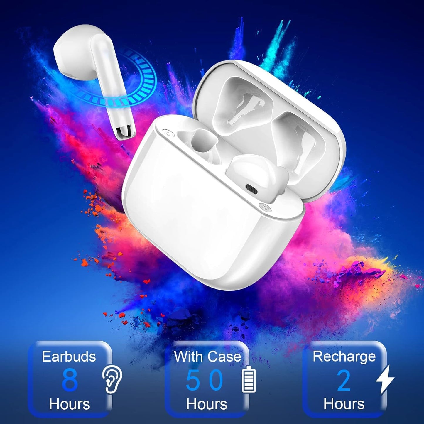 Ecouteurs Bluetooth Sans Fil, Oreillette Bluetooth 5.3 Ecouteurs Avec 4 ENC Réduction Mic, 50H Récréation Hi-Fi Son Stéréo Écouteurs, IP7 Etanche Contrôle Tactile Casque Pour Iphone Android Galaxy