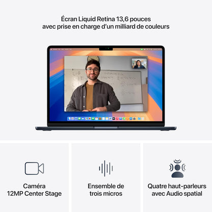 Macbook Air 13 Pouces Ordinateur Portable Avec Puce M4 : Conçu Pour  Intelligence, Écran Liquid Retina De 13,6 Pouces, Mémoire Unifiée De 16 Go, Stockage SSD De 256 Go, Touch ID ; Minuit