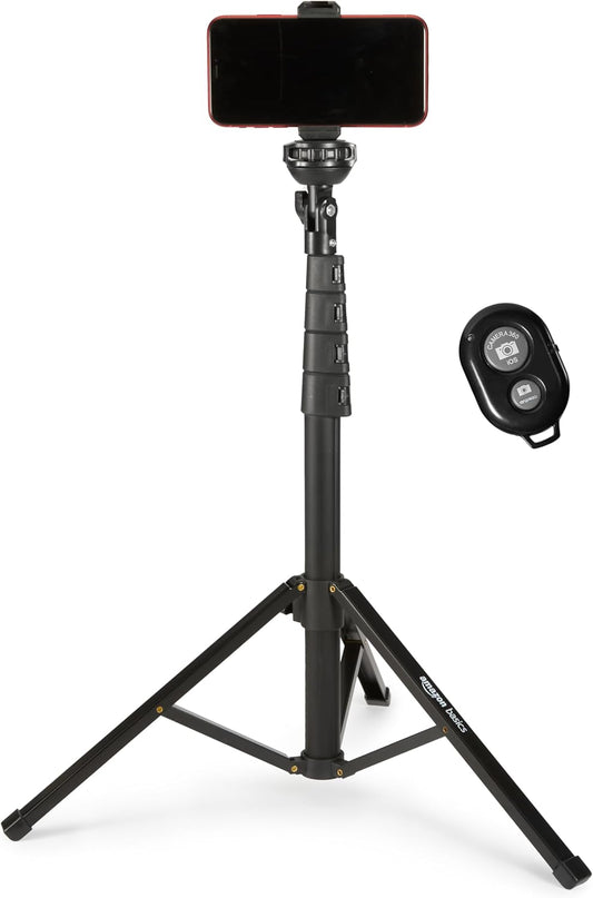 Trépied Pour Iphones Extensible Jusqu’À 162 Cm Avec Fonctions Perche À Selfie Et Trépied, Noir