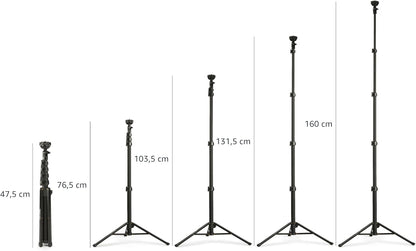 Trépied Pour Iphones Extensible Jusqu’À 162 Cm Avec Fonctions Perche À Selfie Et Trépied, Noir