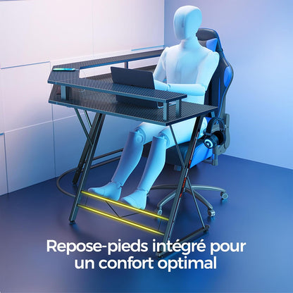 SEVEN WARRIOR Bureau Gaming Angle 127X127 Cm, Bureau Gamer D'Angle Avec LED & Support Écran, Table D'Ordinateur Avec Station De Charge (2AC/2USB), Idéal Pour Ados, Noir