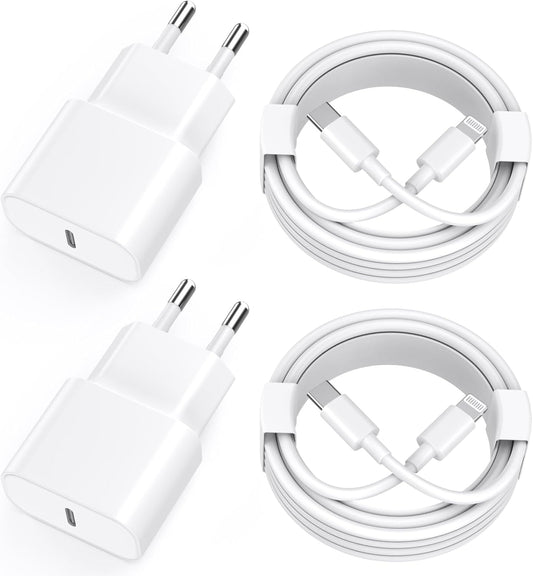 Chargeur Rapide Iphone 11 12 13 14,4Pack [Certifié Apple Mfi ] Chargeur De 20W Adaptateur Avec 2M USB-C De Données Lightning Cordon De Charge Compatible Avec Iphone 14 13 12 11 Pro Max XS XR X