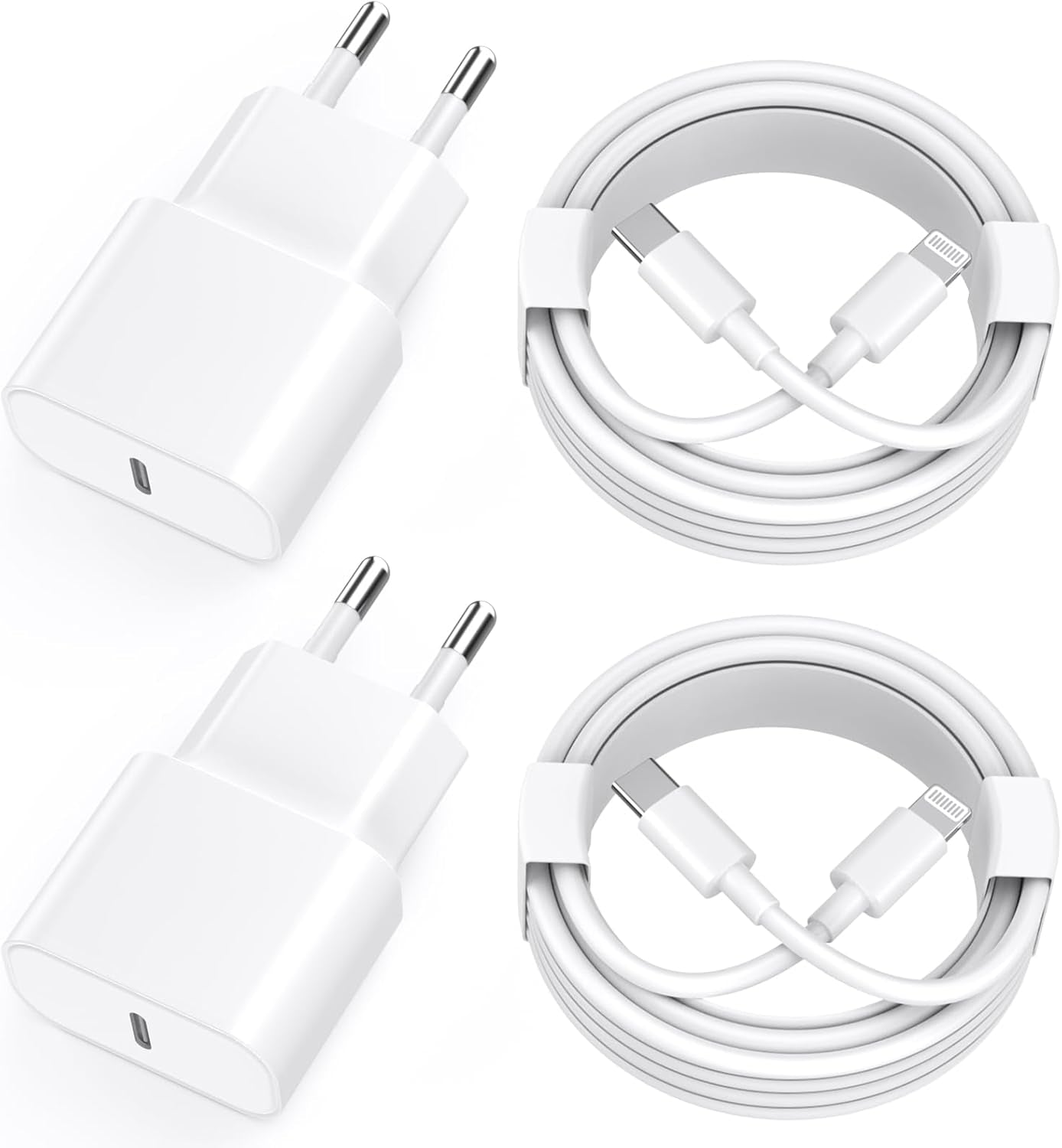 Chargeur Rapide Iphone 11 12 13 14,4Pack [Certifié Apple Mfi ] Chargeur De 20W Adaptateur Avec 2M USB-C De Données Lightning Cordon De Charge Compatible Avec Iphone 14 13 12 11 Pro Max XS XR X