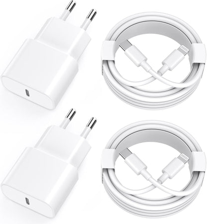 Chargeur Rapide Iphone 11 12 13 14,4Pack [Certifié Apple Mfi ] Chargeur De 20W Adaptateur Avec 2M USB-C De Données Lightning Cordon De Charge Compatible Avec Iphone 14 13 12 11 Pro Max XS XR X