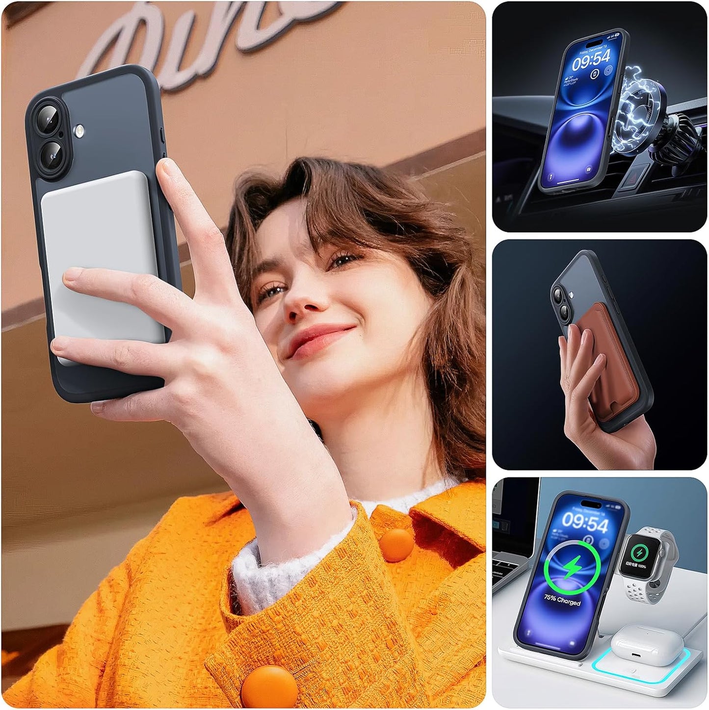 Coque Magnétique Pour Iphone 16 6,1 Pouces, Compatible Avec Magsafe, Protection De L'Objectif Améliorée, Coque Mat Translucide Fine Antichoc, Noir