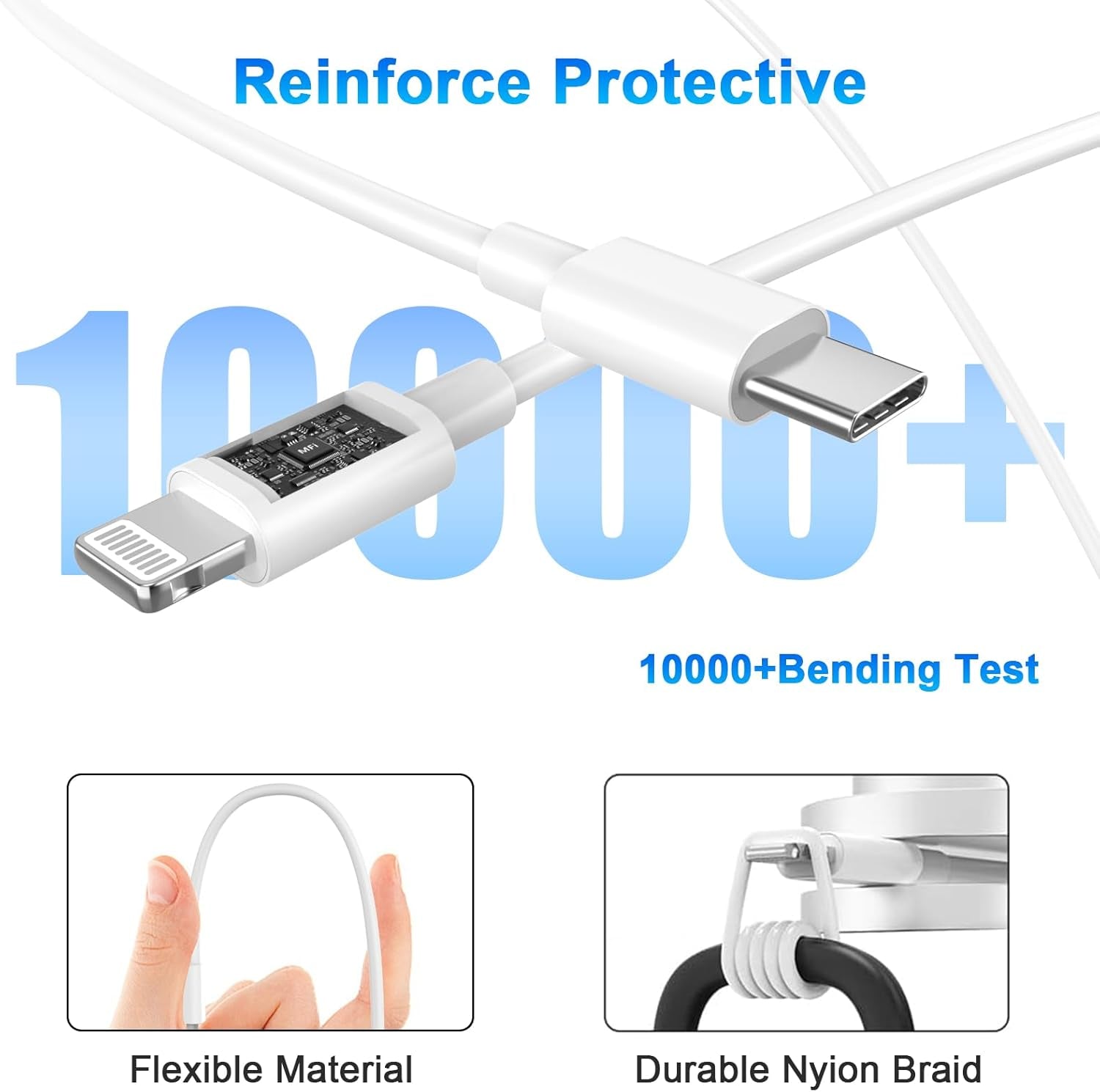 Chargeur Rapide Iphone 11 12 13 14,4Pack [Certifié Apple Mfi ] Chargeur De 20W Adaptateur Avec 2M USB-C De Données Lightning Cordon De Charge Compatible Avec Iphone 14 13 12 11 Pro Max XS XR X
