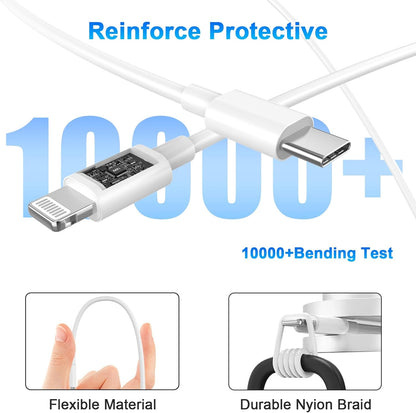 Chargeur Rapide Iphone 11 12 13 14,4Pack [Certifié Apple Mfi ] Chargeur De 20W Adaptateur Avec 2M USB-C De Données Lightning Cordon De Charge Compatible Avec Iphone 14 13 12 11 Pro Max XS XR X